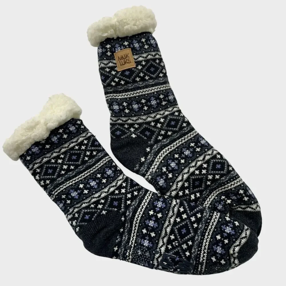Muk Luks Slipper Socks NWOT Charcoal Gray Pattern